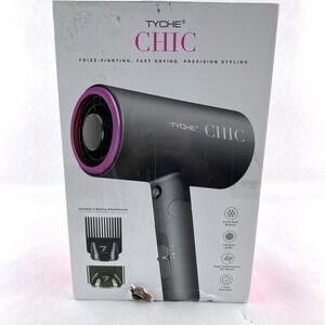 Tyche Chic Hair Dryer Cold Shot Ceramic Gray w/ 2 Attachments Blow Dryer